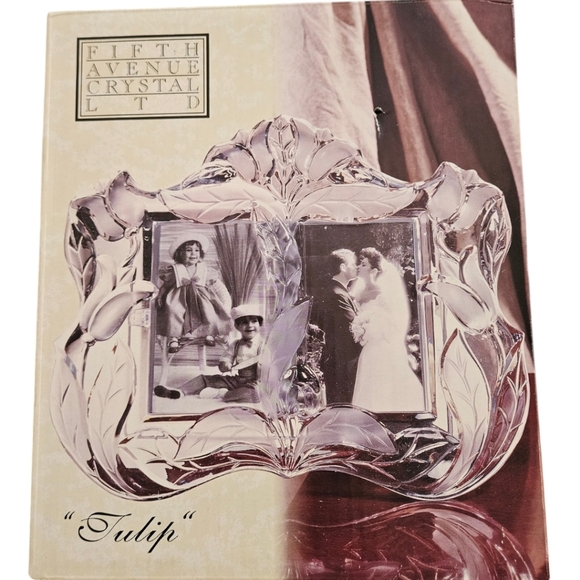 NIB Fifth Avenue CrystalLTD Tulip Edition Frosted Crystal Twin Picture Frame 3x5 - Picture 2 of 4